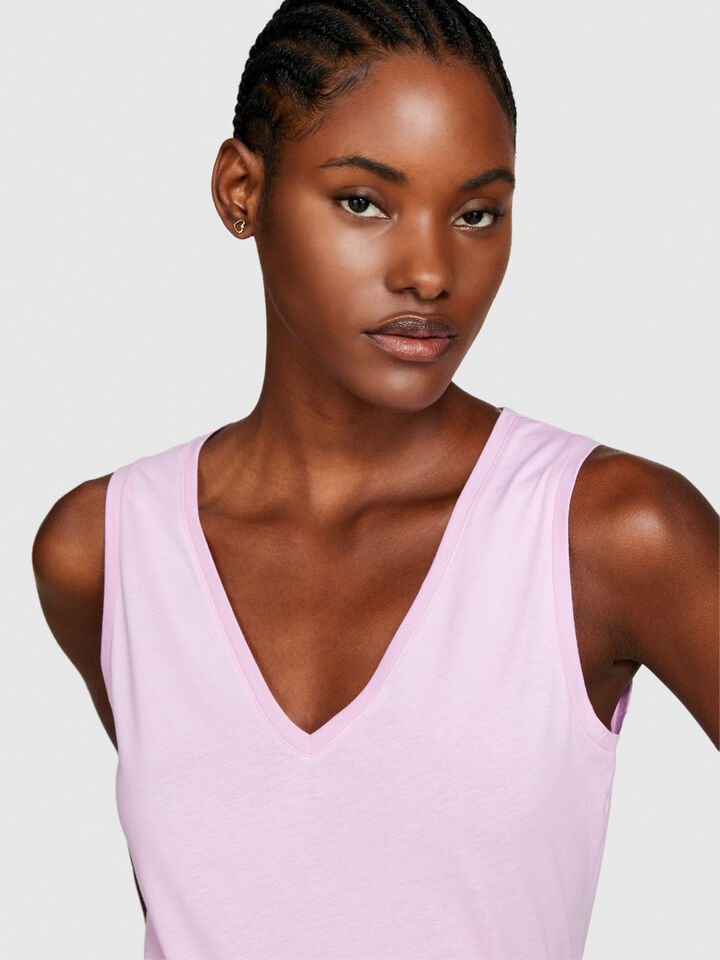 Tank top in 100% cotton - women's tops - Soft Pink | Sisley image number 5